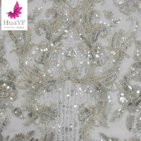 HY1837-4 Dentelle de mariée classique française en argent-blanc perlée avec des paillettes pour robe de mariée femme
