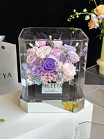 Monet Garden Echte natürliche Rose Blumenstrauß Acryl Box konservierte Rosen für immer Ewige unsterbliche zeitlose Ewigkeit Blumen