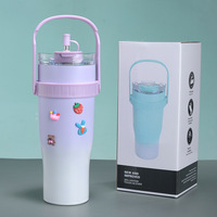 Gobelet à café en verre classique de 40 oz avec logo personnalisé, dégradé de couleurs, thermos sous vide avec couvercle en plastique pour utilisation en voiture, cadeaux promotionnels
