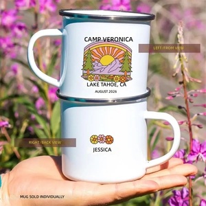 Taza Esmaltada Personalizada de 11oz con Logo Impreso, Taza de Café/Té con Diseño Clásico y Asa, Ideal para Hombres, Montañismo, Camping, Aniversarios - Product Image 2
