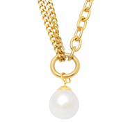 Collier en perles de coquillage safran à double couche tendance plaqué or Lincy Jewelry pour femmes en acier inoxydable