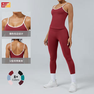Conjunto de Yoga para Mujer, Color Sólido, Espalda Descubierta, Corte Ajustado, Cuello Redondo, Secado Rápido, Ropa Deportiva para Fitness y Running - Product Image 4