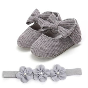Premium First <strong>Walkers</strong> Baby Girl Shoes Soft Sole Cotton Anti-Slip Crib Shoes with <strong>Headband</strong> 2pcs Set - Product Image 6