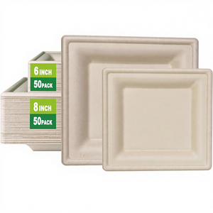 <span class=keywords><strong>Vaisselle</strong></span> <span class=keywords><strong>jetable</strong></span> en canne à sucre personnalisable, micro-ondable, 8 pouces, carrée, compostable, biodégradable, assiette en papier bagasse - Product Image 1
