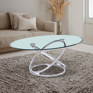 Gran oferta, mesa de centro de vidrio templado con Base cromada de diseño moderno con tapa transparente para sala de estar, muebles al por mayor - Product Image 2