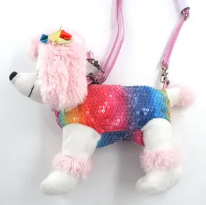 Tas bentuk anjing pudel merah muda boneka kecil unik kustom