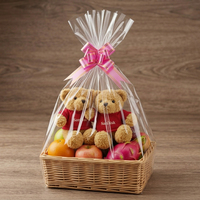 Grand sac en cellophane transparent plat OPP avec nœud de fermeture, sacs en cellophane haute brillance pour paniers-cadeaux et emballages de paniers de fruits