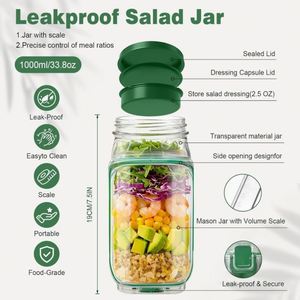Conteneur de stockage alimentaire transparent avec logo personnalisé, conception détachable, pour salade en couches verticales, avec couvercle à vis vert - Product Image 4
