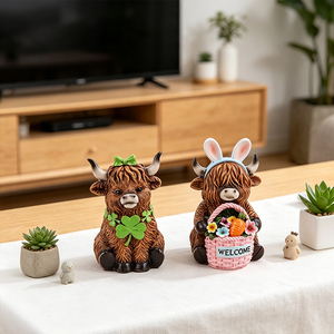 Figurine en résine Redeco Mignonne <span class=keywords><strong>Vache</strong></span> des Highlands, Trèfle de la Saint-Patrick, Lapin de Pâques, Décoration de bienvenue à la maison, Cadeau, Vente en gros, Personnalisé - Product Image 3