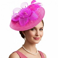 Topi Bulu Jala Bunga dengan Ikat Kepala dan Jepit 7.9" Hiasan Kepala Pesta Teh untuk Wanita