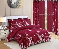 Set Sprei dan Gorden Kamar Tidur Motif Bunga Besar Warna Pink 10 Potong Gaya Amerika