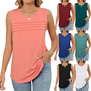 Camiseta sin Mangas Holgada con Cuello Redondo y Cuentas, Color Sólido, Ecológica, Nueva Colección Primavera/Verano 2026 <span class=keywords><strong>para</strong></span> Adolescentes y Mujeres - Product Image 1