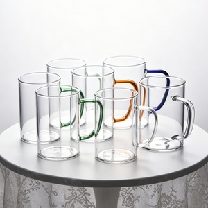 <span class=keywords><strong>Tazas</strong></span> de Vidrio de Borosilicato Grueso con Asa de Color, Gran Capacidad, Vasos Transparentes para Agua, Café, Leche, Té, Yogur - Product Image 1