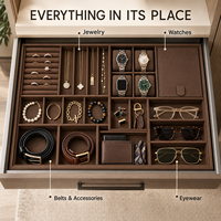 Plateau à bijoux en velours marron personnalisé, organisateur de tiroir empilable pour bagues, boucles d'oreilles, colliers, rangement de placard