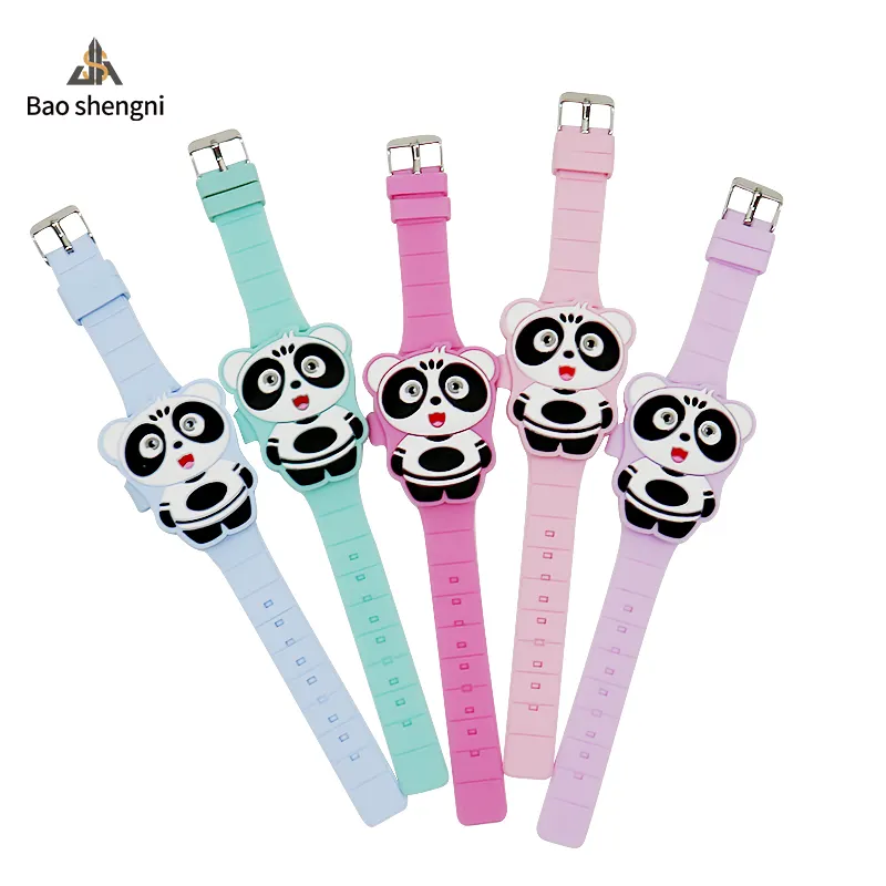 Wholesales Custom Waterproof Cartoon LED Digital Wrist Watch Kids Silicone Panda Watch For Boys Girls Child