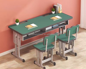 Ensemble de table et chaise double en bois réglable en hauteur pour salle de réunion traditionnelle, salle de classe, élèves du primaire et du secondaire - Product Image 1