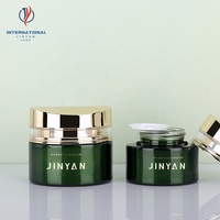 Logo personnalisé Design de luxe Vert foncé Cosmétique Bouteille en verre Ensemble 30g 50g 100ml 120ml Golden Cap Lotion Toner Bouteille et pot