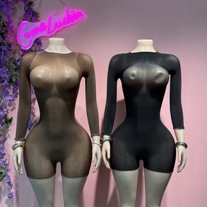 Soldes de printemps : Combinaison sexy transparente à manches longues pour femme, combinaison une pièce en maille, couleur unie, amincissante - Product Image 1