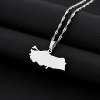 Collier en acier inoxydable avec pendentif drapeau national, carte de la Tunisie couleur acier, surface polie, série cartes nationales, cadeau tendance