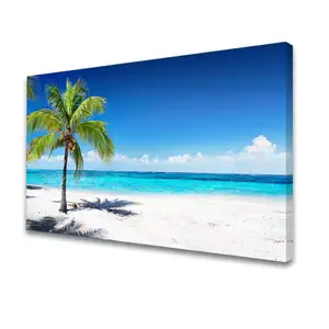 Large Canvas Wall Art Summer Ocean Waves Coconut Trees On Sands Beach Seascape Painting Sea Nature Pictures For Living Room Home