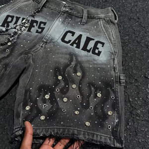 Shorts en jean DiZNEW personnalisés, design 2026, streetwear, shorts en jean avec strass pour hommes - Product Image 4