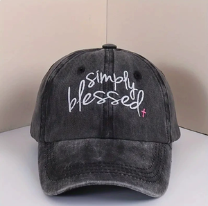 Simply Blessed Embroidered Washed Baseball Cap Vintage Distressed Cotton Dad <b>Hat</b> Adjustable Christian Cross Casual Cap For Women - Product Image 4