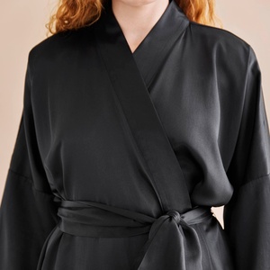 BODHANA Custom logo Solid Satin Long Femme Designer Bath Robe Luxury <strong>Wholesale</strong> Kimono Imitated Silk Women Robe - Product Image 3