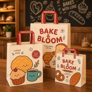 Custom Printed <b>Bakery</b> Paper <b>Bags</b> With Flat Handles Personalized Logo Bread Cake Food Packaging Retail Shopping <b>Bags</b> Wholesale - Product Image 3