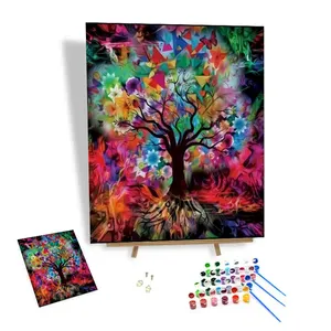 Lukisan Diy populer dengan angka untuk orang dewasa pohon impian cat dengan angka Kit 24 warna dekorasi rumah hadiah sempurna untuk teman