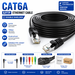 Câble Ethernet Patch Cat6A S/FTP Personnalisé 28AWG RJ45, Cordon Réseau en Cuivre Nu Blindé, Câble LAN Noir 3FT-100FT OEM ODM - Product Image 1