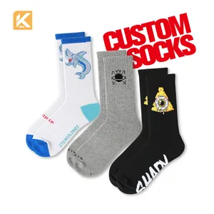 OEM Crew Men Tube Calcetines Customize Knitted Embroidered Design Made Embroidery Custom Logo Cotton Sport Athletic Socks