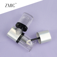 Tube de brillant à lèvres vide de 5 ml avec capuchon argenté holographique, tube carré plat pour rouge à lèvres liquide, flacon d'huile à lèvres transparent en plastique à mécanisme rotatif, en gros