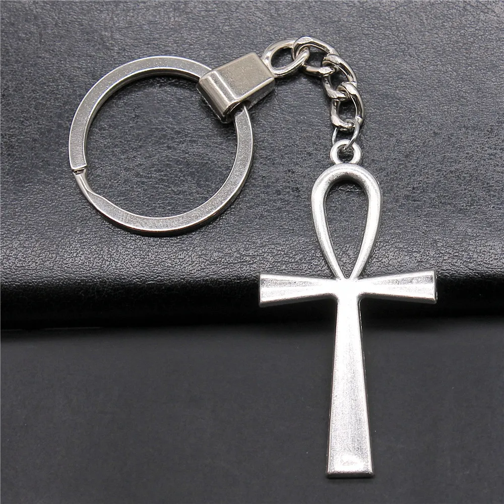 WYSIWYG 52x28mm Antique Silver Plated Antique Bronze Plated Zinc Alloy Life Key Ankh Cross Keychain For Gift P2-ABD-C10074