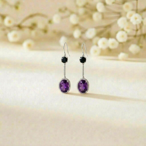 Amethyst Gemstone <b>Earrings</b> with Black Obsidian Accents Featuring Elegant Dangle Drop Style in Silver or Gold Filled <b>Fine</b> <b>Earring</b> - Product Image 3
