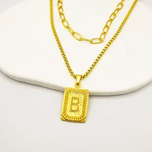 Fabrik Großhandel Edelstahl Arabisch 18 Karat vergoldet benutzer definierte Halskette Rechteck 26 Buchstaben Anhänger Halskette Schmuck für Frauen