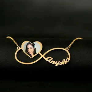 Custom Stainless Steel Chain Heart Infinity Couple Name Necklace Gold Plated Personalized Photo Jewelry Picture Necklace