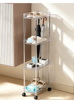 Chariot de rangement à trois niveaux en acier inoxydable, fin et mobile, organisateur multifonctionnel pour cuisine, chambre et bureau