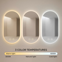 Kingstin Miroir SDB LED Ovale Personnalisé Sans Cadre Rétroéclairé Intelligent Anti-Buée Bluetooth Heure