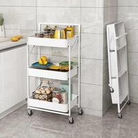 Meubles de salle à manger Chariot utilitaire pliable en métal amovible à 3 niveaux Organisateur Support de rangement pour la cuisine