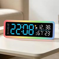 Jam Alarm Digital LED Prakiraan Cuaca Jam Dinding Meja Tampilan Suhu Kelembaban Lampu Ambient RGB untuk Kamar Tidur OEM ODM