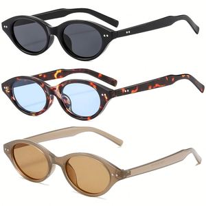 Lunettes de soleil ovales petites couleur bonbon anti-lumière bleue UV400 avec rivets vintage 2025 pour femmes - Product Image 1
