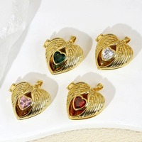 Pendentif en cuivre laiton en forme de cœur ailé ACME, plaqué or, incrustation de pierres précieuses colorées, bijoux fantaisie, charme pour collier, bracelet, accessoire