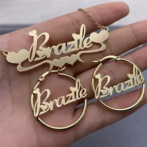 Gioielli di moda in acciaio inossidabile Custom lettera nome collana orecchini personalizzati per donna set di gioielli da donna