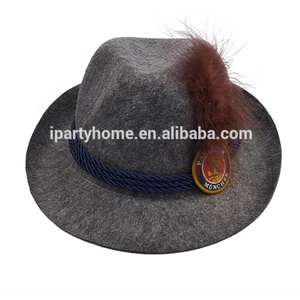 Chapeau en feutre gris <span class=keywords><strong>Paulaner</strong></span>, chapeaux alpins allemands pour l'Oktoberfest avec plume - Product Image 4