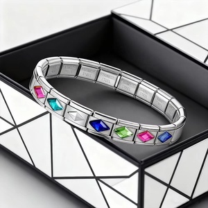 Fashion Design Colorful Rhombus Rhinestone Link Fit 9mm Stainless Steel Jewelry Making Italian Charm Bracelet DIY Beads Gifts - Product Image 2