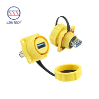 Conector USB 3.0 Plano Hembra para Montaje en Panel Lshitech M21mm IP68 Impermeable, Contactos de Cobre, Carcasa de Nailon para Cámaras de Seguridad en Exteriores