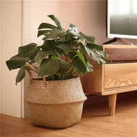 Keranjang Rumput Laut Anyaman Tangan Gaya Farmhouse Bohemian Ramah Lingkungan untuk Dekorasi Taman, Kamar Mandi, Penyimpanan Pakaian, Pot Tanaman, Grosir