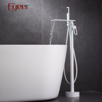 Fyeer Robinet de baignoire contemporain en laiton à double poignée pour robinets de baignoire de salle de bain