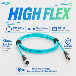 M12 8 针 A 型公对母 CAT6A 高柔性工业以太网电缆，适用于康耐视 SICK Keyence Basler 机器视觉相机 - Product Image 3