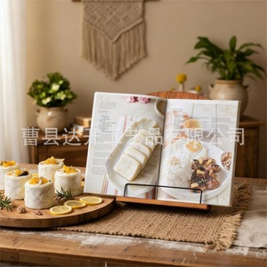 Estante de madera para recetas con soporte metálico para páginas, ángulo ajustable, soporte de exhibición para encimera de cocina, para libros de cocina y menús - Product Image 2